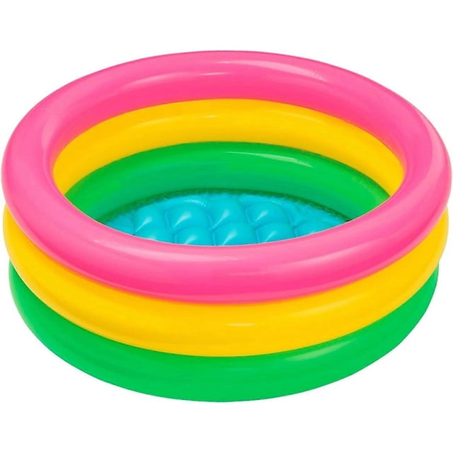 Inflatable round pool 3 rings + inflatable base 61 x 22 cm, 28 l, Blue, pink, green