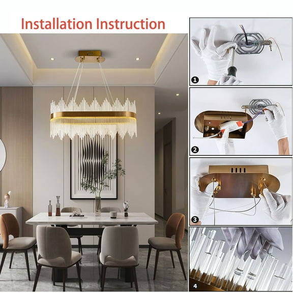 Miumaeov 23.6'' Modern Crystal LED Chandelier Ceiling Light Pendant Lamp 3-Color Living Dining Room Lighting Fixture