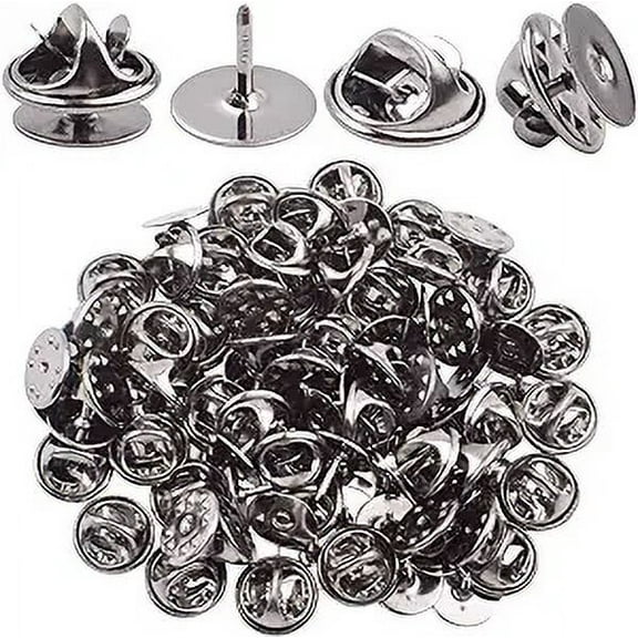 Tie Tacks and Clutch Backs Set, 50 Pieces Tie Tacks Blank Pins with 50 Pieces Butterfly Clutch Pin Backs Locking Clasps - Gun Black