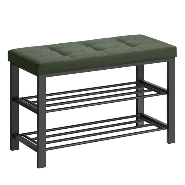 SONGMICS Shoe Storage Bench, Entryway Bench with Cushion, 31 x 81 x 49 cm, Shoe Rack with Seat, Space-Saving, Modern Style, for Living Room, Bedroom, Hallway, Forest Green and Ink Black