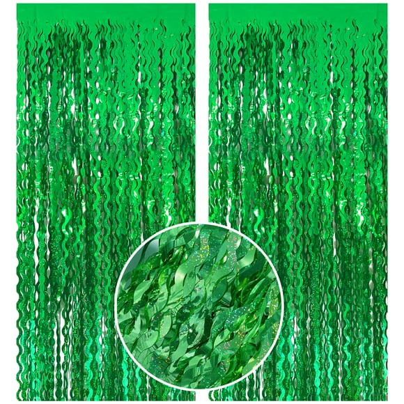Cortina de fondo con flecos BOMSI, lámina de oropel verde para fiestas