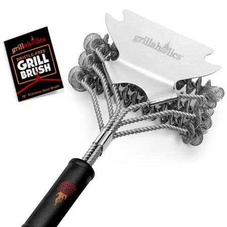 Grillaholics Bristle Free Safe Grill Brush, Safer than Grill Brushes with Wire Bristles, Professional Heavy Duty Stainless Steel, Grill Cleaner Healthier BBQ on Gas or Charcoal