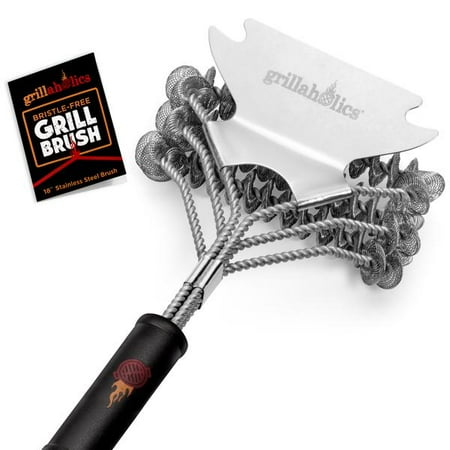 Built In Charcoal Bbq Grill Grillaholics Bristle Free Safe Grill Brush, Safer than Grill Brushes with Wire Bristles, Professional Heavy Duty Stainless Steel, Grill Cleaner Healthier BBQ on Gas or Charcoal Grills ()
