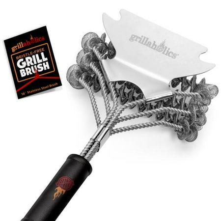 Grillaholics Bristle Free Safe Grill Brush, Safer than Grill Brushes with Wire Bristles, Professional Heavy Duty Stainless Steel, Grill Cleaner Healthier BBQ on Gas or Charcoal (Best Value Barbecue Grills)