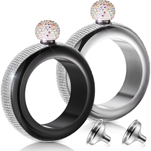2 Piezas Brazalete de Pulsera Frasco de Acero Inoxidable 304 con Diamante y 2 Piezas de Embudo para Regalos de Navidad Mujeres Niñas Fiesta de Baile Suministros para Clubes de Cumpleaños