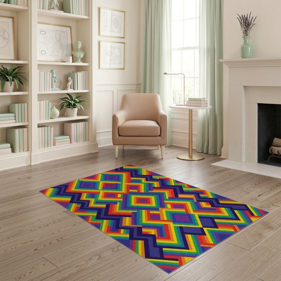 ODIKA Colorful Welcome Border With Diamond Motif And Stripe Layout Pet Friendly & Kids Safe Play for Playroom, Bedroom, Reading Nook