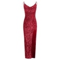 thumbnail image 5 of Fesfesfes Women Gowns Dress Evening Dress Split V-neck Sequin Sleeveless or, 5 of 5