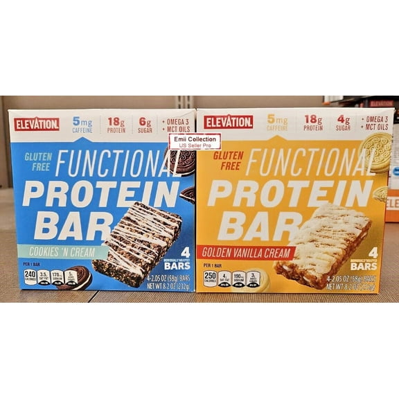 Elevation Functional Bar Cookies Cream Golden Vanilla Cream 8.2oz 232g (2 Bars)