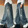 thumbnail image 6 of Otqutp Boys Distressed Baggy Jeans Pull‑on Elastic Waist Denim Pants with Paint‑Splash Print Kids Vintage Wide Leg Bottoms, 6 of 7