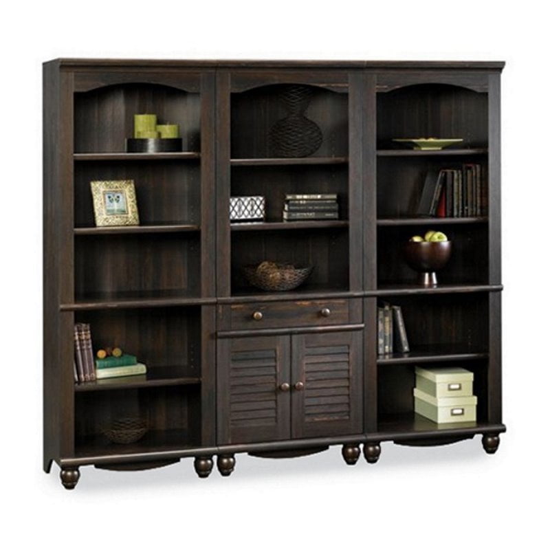 Sauder Harbor View Library Wall Bookcase in Antiqued Paint Walmart