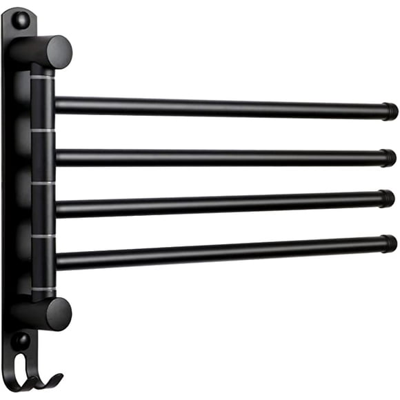 nipocaio Bathroom Towel Rail with 4 Bars 180°Rotating Towel Rails SUS304 Stainless Steel 34CM Wall Mounted Towel Rails for Bathroom Kitchen Sink - Black