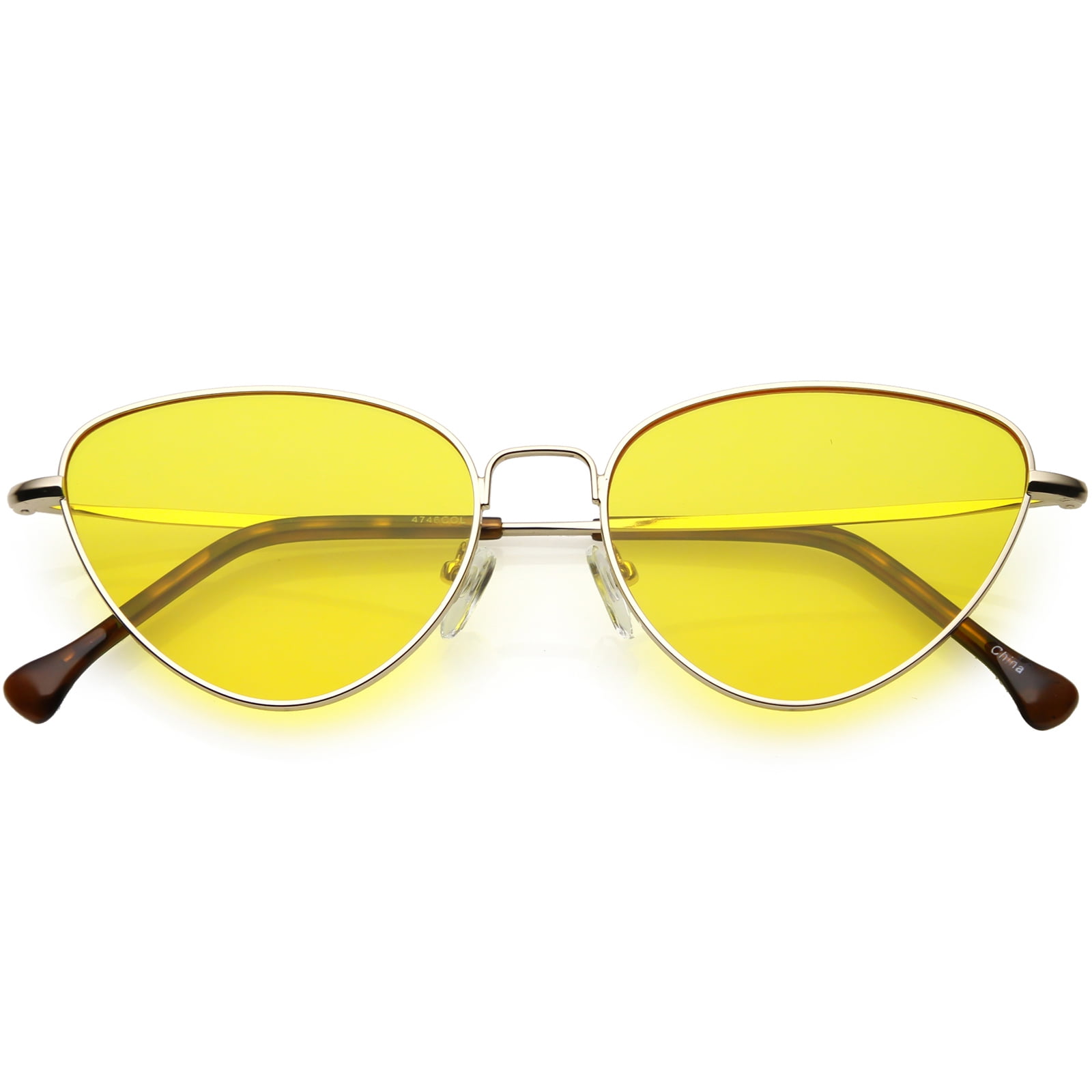 Women S Slim Metal Cat Eye Sunglasses Color Tinted Flat Lens 54mm Gold Yellow