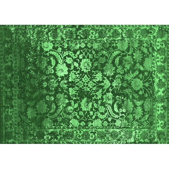 Ahgly Company Indoor Rectangle Abstract Emerald Green Contemporary Area Rugs, 2' x 5'