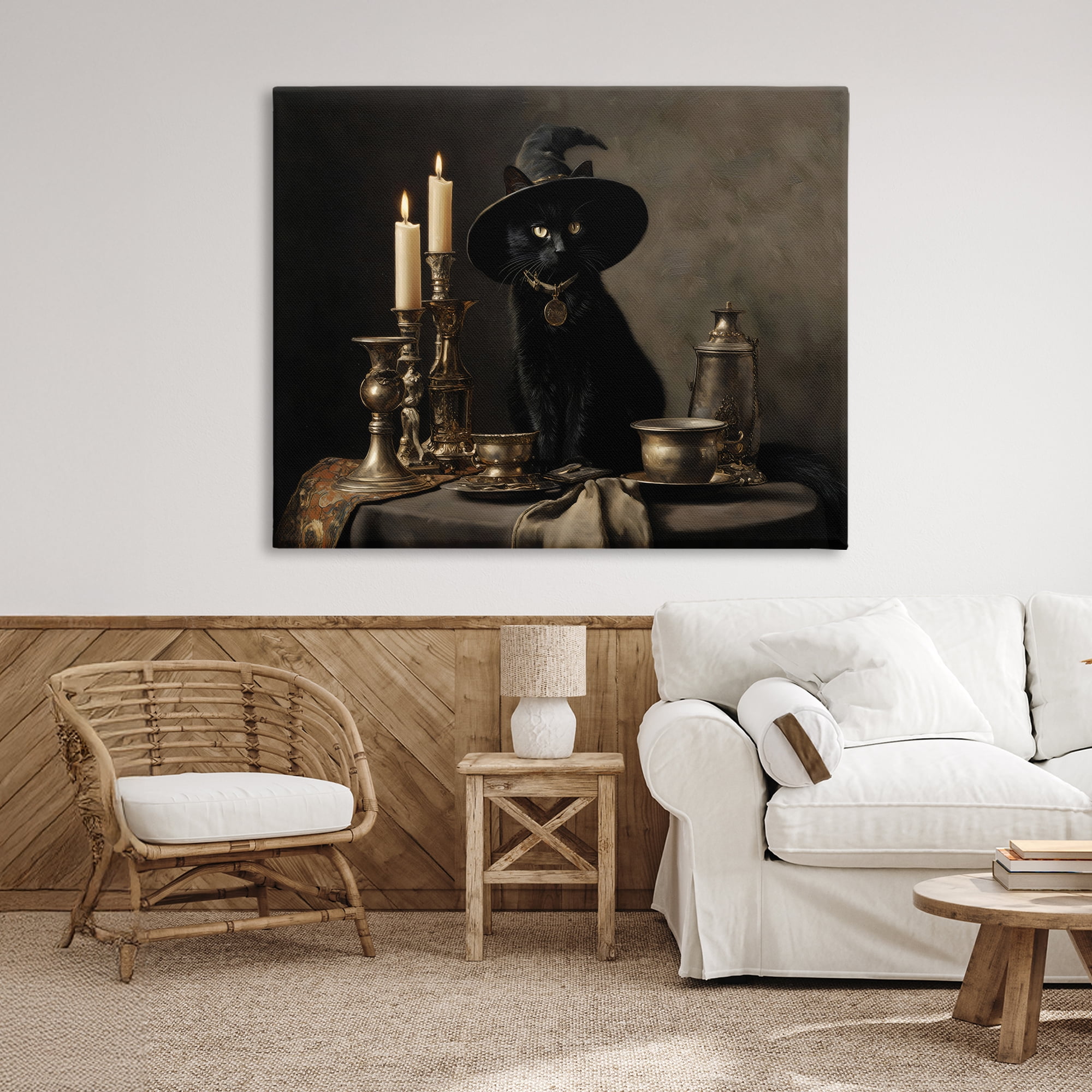 Vintage Witchy Black Cat Canvas Wall Art, design by Arlington Prints
