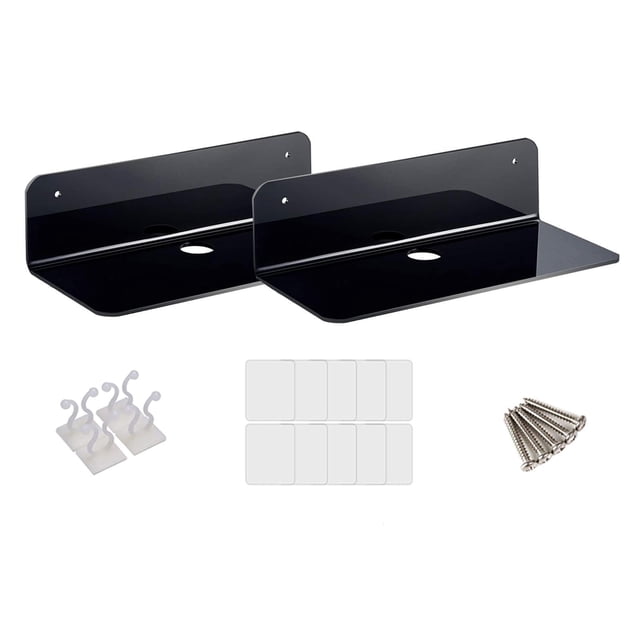 Riwesomey 2x Estante de pared flotante de acrílico Estante de exhibición pequeño para altavoz inalámbrico Negro Artesanía