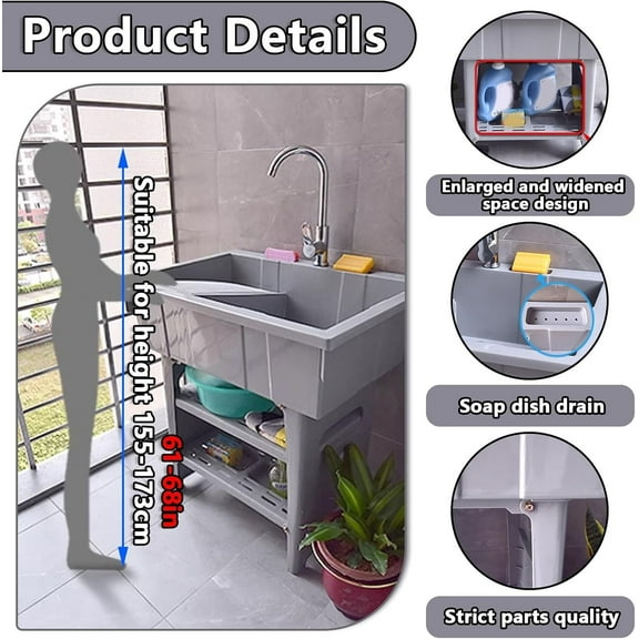Utility Laundry Sink Sink with Washboard and Faucet Freestanding Laundry Sink 31.5*22*31.9in