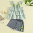 thumbnail image 5 of kaprioy Toddler Girl Clothes Toddler Baby Girl Summer Outfit 9 12 18 24 Months 2T 3T 4T Layered Tank Top Denim Shorts Set 2 Pcs Clothes Set, 5 of 5