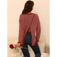 thumbnail image 3 of Unique Bargains Women's Long Sleeve Back Split Striped Sweaters Curved Hem Jumper Tops L Red, 3 of 6