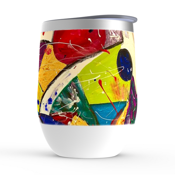 Motley Eye Stainless Steel Stemless Wine Tumbler 12oz | Gift | Bpa Free | Vacuum Insulated Double-Wall | With Lid