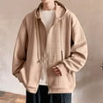 thumbnail image 5 of FRSASU Mens retro solid color patterned Zip Up Hoodie Vintage Oversized Casual Fall Jacket Hooded Sweatshirts with Pockets Streetwear Coffee, 5 of 7