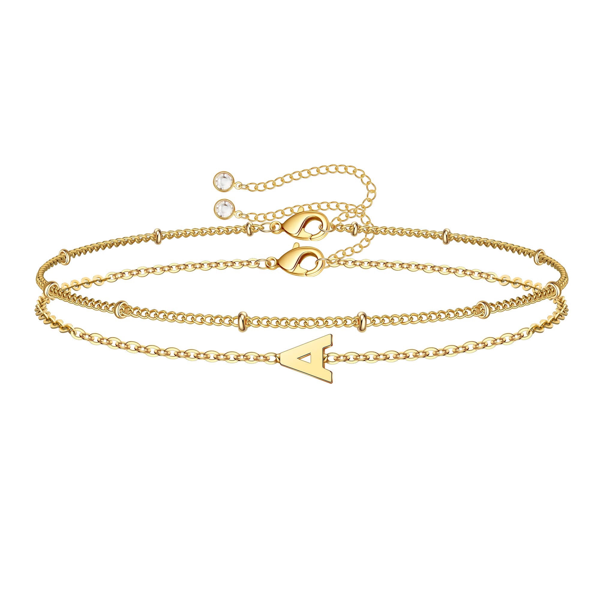 Turandoss Initial Bracelets Gifts for Women Dainty 14K Gold Plated Layered Letter Charm Trendy Jewelry Birthday Teacher Appreciation Mothers Day Graduation Gift for Her Mom Kids Teen Girls Wife Ideas