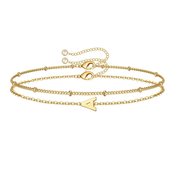 Turandoss Initial Bracelets Gifts for Women Dainty 14K Gold Plated Layered Letter Charm Trendy Jewelry Birthday Teacher Appreciation Mothers Day Graduation Gift for Her Mom Kids Teen Girls Wife Ideas