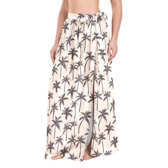 FORMRS Womens Beach Sarong Semi-Sheer Bikini Wrap Skirt Swimsuit Cover-ups, Beige Palm Trees Pattern