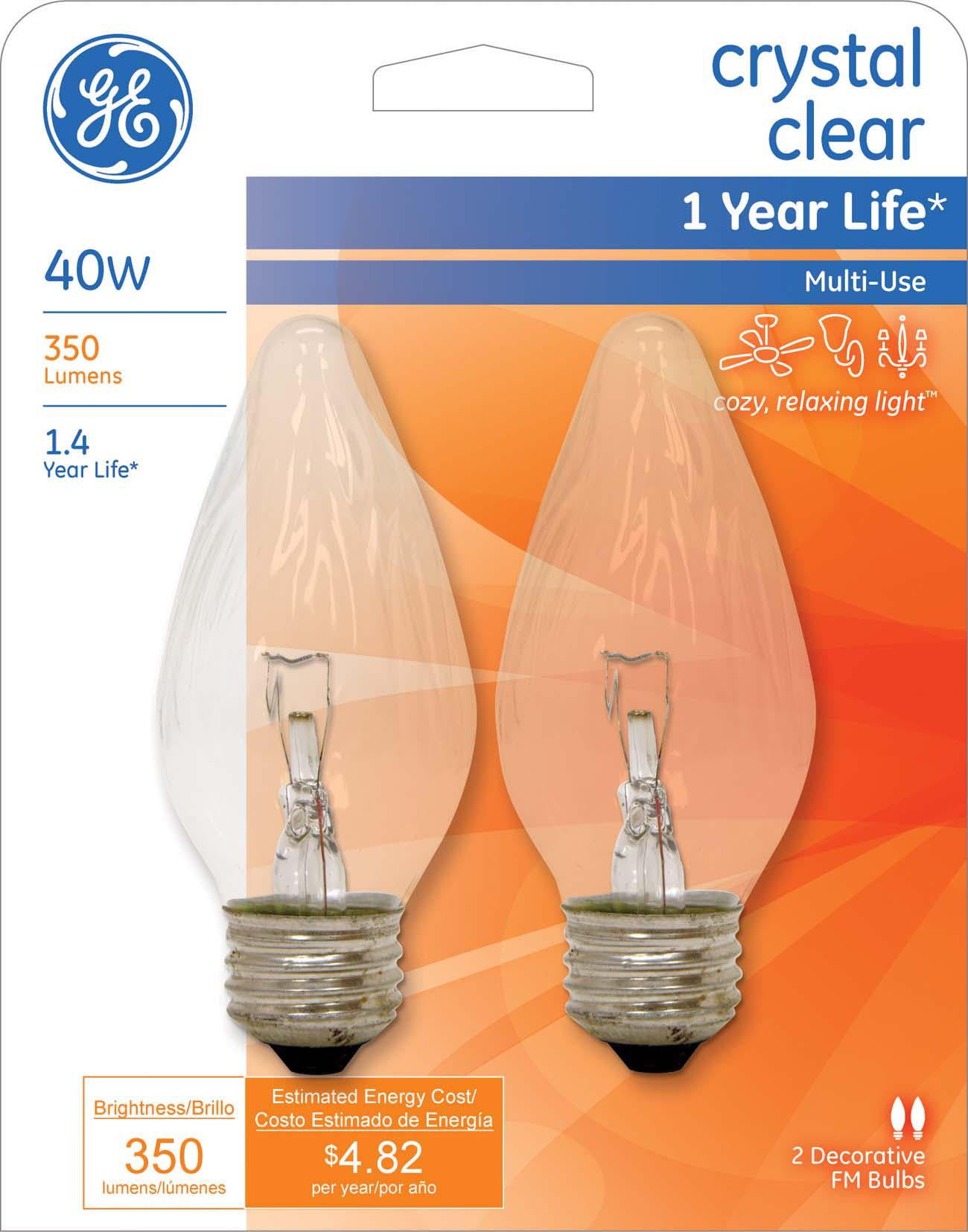 GE Incandescent 40 Watt Crystal Clear Decorative Light Bulbs, MultiUse