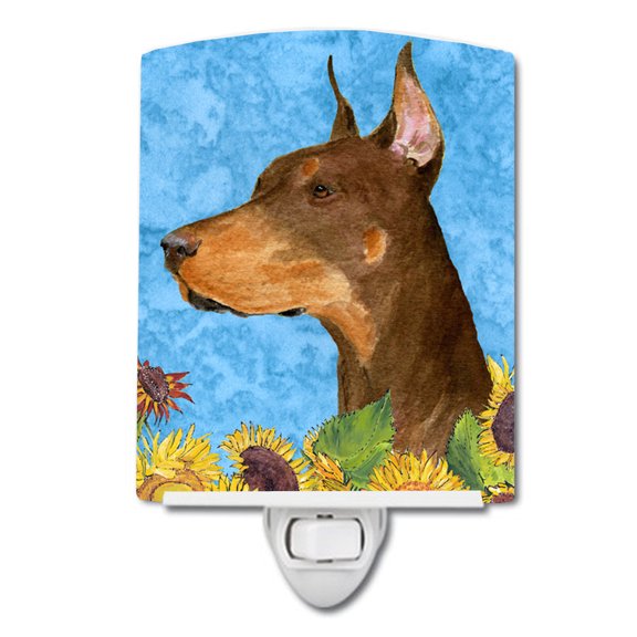 Caroline's Treasures SS4237CNL Doberman in Summer Flowers Ceramic Night Light, 6x4x3", multicolor