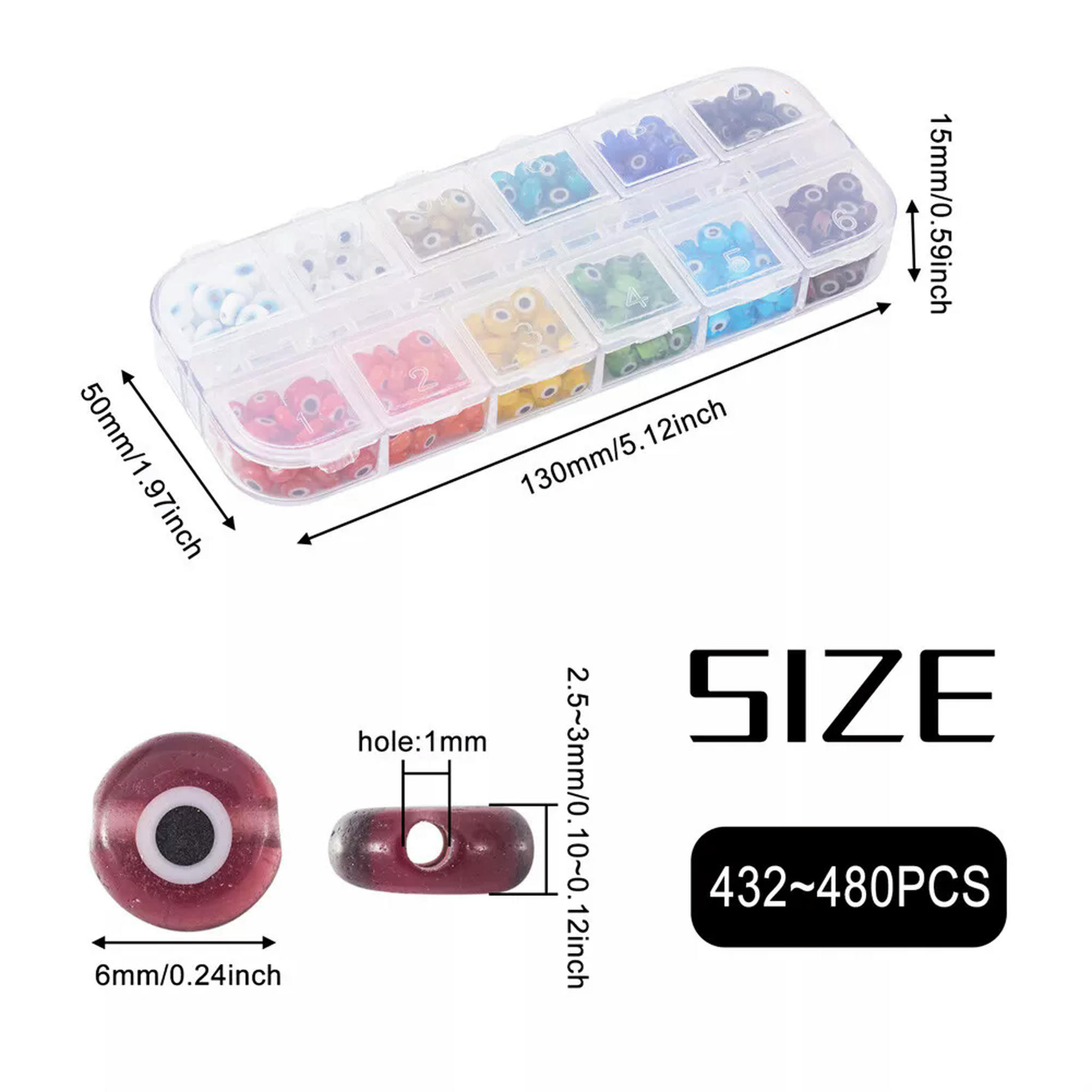 EOEMY 432~480Pcs/Box 12 Colors 6mm Flat Round Handmade Evil Eye Lampwork Glass Beads
