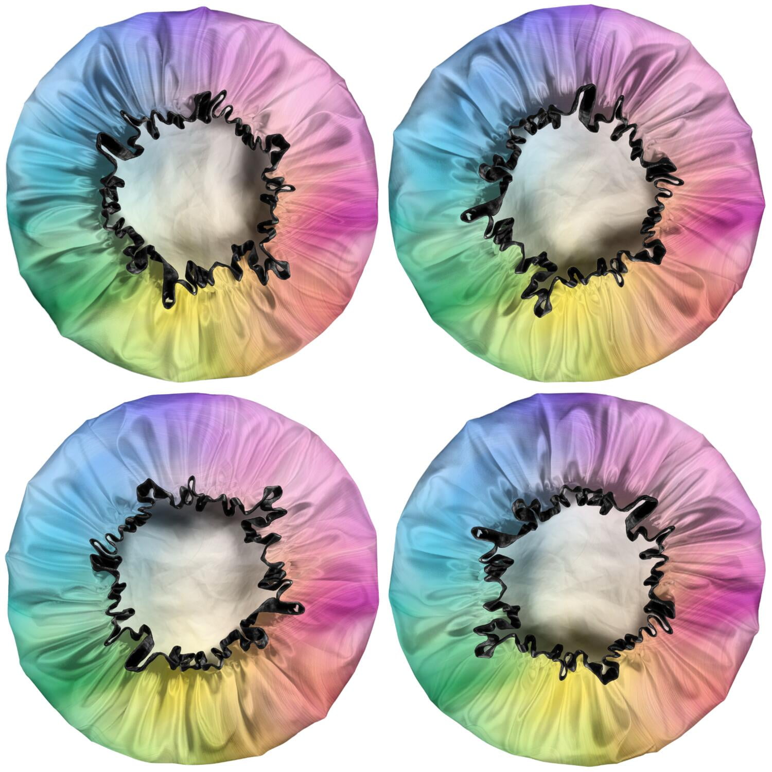 Shower Caps,Rainbow Tie Dye Swirl Pattern Waterproof Shower Cap for Women 4 Pieces,Double Reusable Hair Cover for Shower PEVA Elastic Stretch Hem