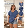 thumbnail image 5 of Mengpipi Women's Tops Summer Short Sleeve V-Neck Rolled Sleeve Silver Button Solid Casual Shirt 1X-4X, 5 of 9