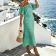 thumbnail image 5 of QUNYINEY Striped Casual Dresses for Women Puff Short Sleeve Long One Shoulder Summer A Line Dress Vacation Loose Fit Dresses, 5 of 5