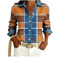 thumbnail image 2 of YUGYXL Women's Long Sleeve Flannel Plaid Shirts Button Down Business Dressy Blouse for Christmas and Casual Wear Orange Sweatshirts S, 2 of 5