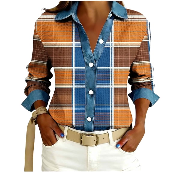 Xuyuer Women Button Down Shirts Long Sleeve Lapel Stain Shield Dress Shirts Slim Dots fit Work Blouses Office Business Tops