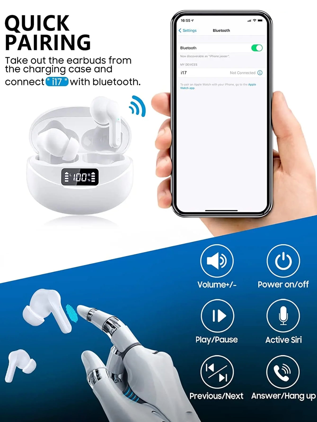 Wireless Earbuds Bluetooth Headphones Sport Earphones with LED Display Over-Ear Buds with Earhooks Built-in Mic Headset for Workout