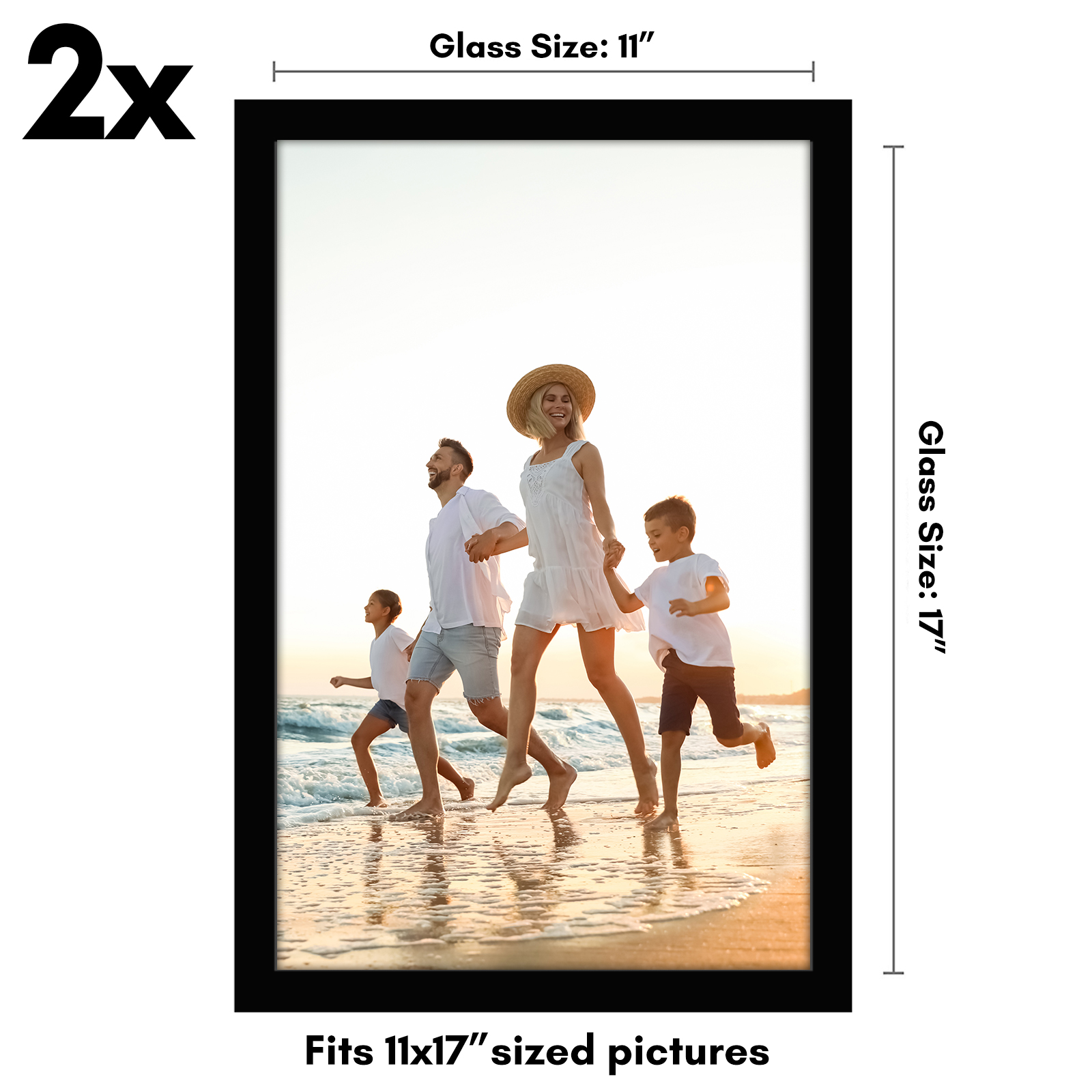 Americanflat 11x17 Picture Frame with Shatter-Resistant Glass 2 Pack Signature Collection Gallery - Black