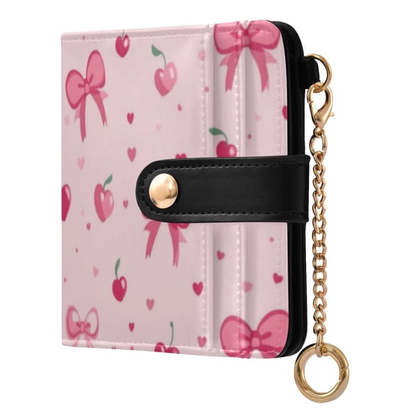 Womens Wallet PU Leather Bifold Small Purse with RFID Blocking Credit Card Holder Bows and Hearts Pattern