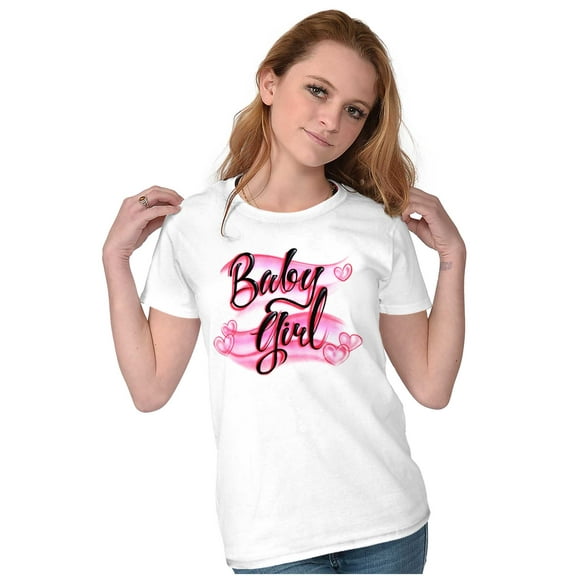 Airbrushed Baby Girl Hearts Love Womens Slim Fit Graphic Tee Brisco Brands S