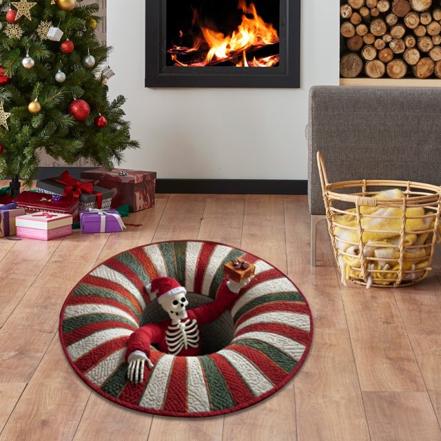 Christmas Decor Carpet Halloween 3D Rug – Halloween Optical Rugs Decorative Rug With Depth Pattern Theme Skeleton Pumpkin Patterns Soft & Fabric For Home Parties Polyester carpet