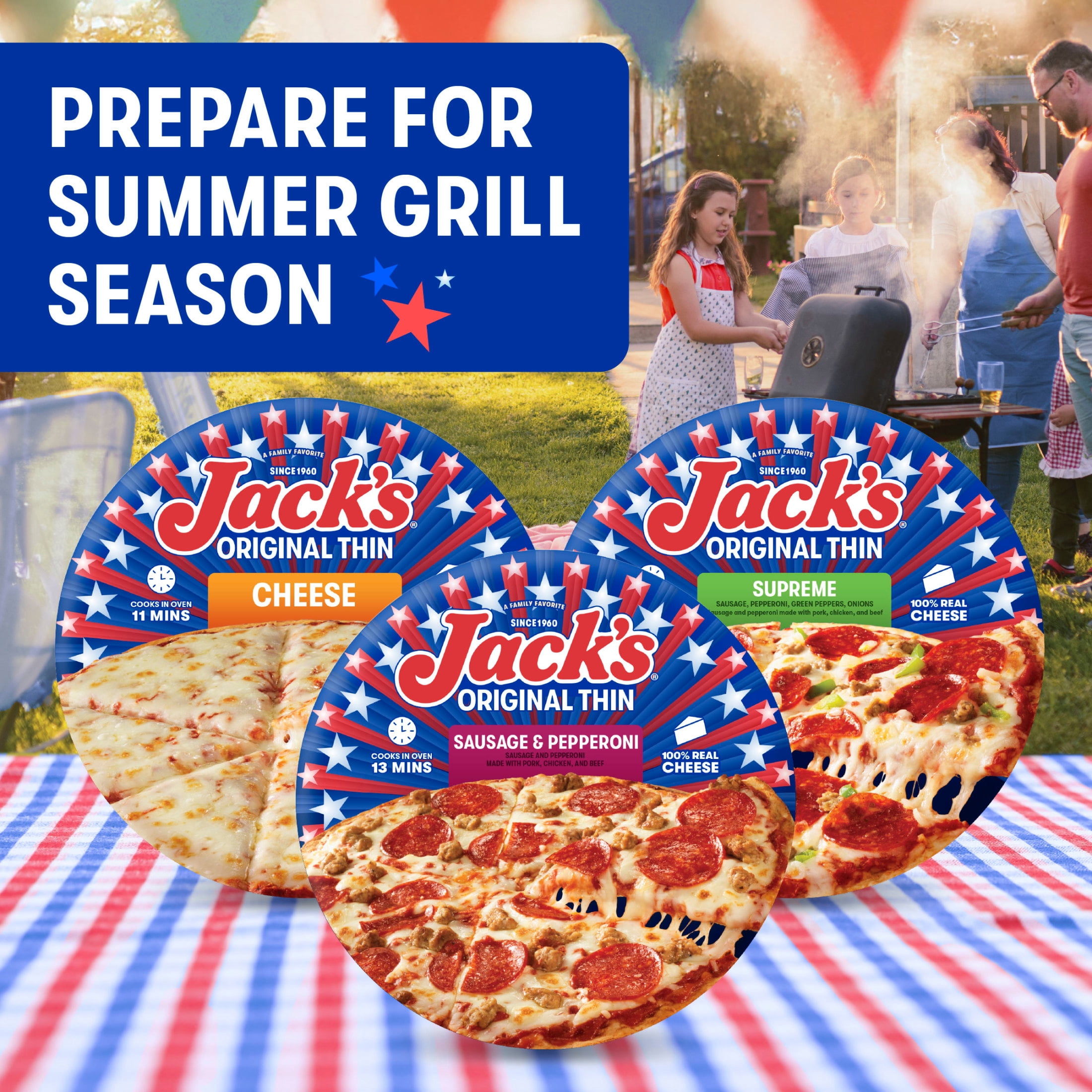 Jack's Bacon Cheeseburger, Original Thin Crust Pizza, 15 oz (Frozen)