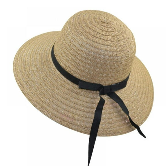 Womens Straw Hat Sun Hat for Women Bow Ribbon Beach Cap Summer Hats UV Protection