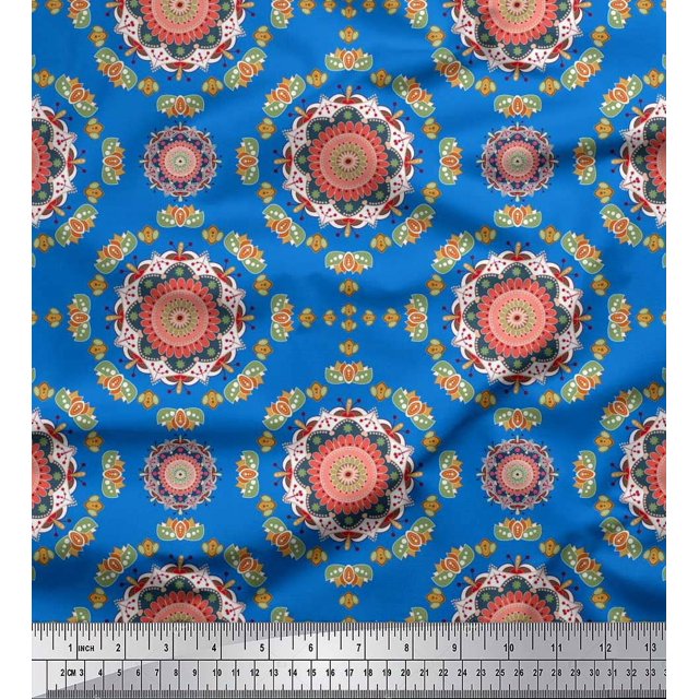 Soimoi Georgette Viscose Fabric Floral Mandala Decor Fabric Printed Yard 42 Inch Wide