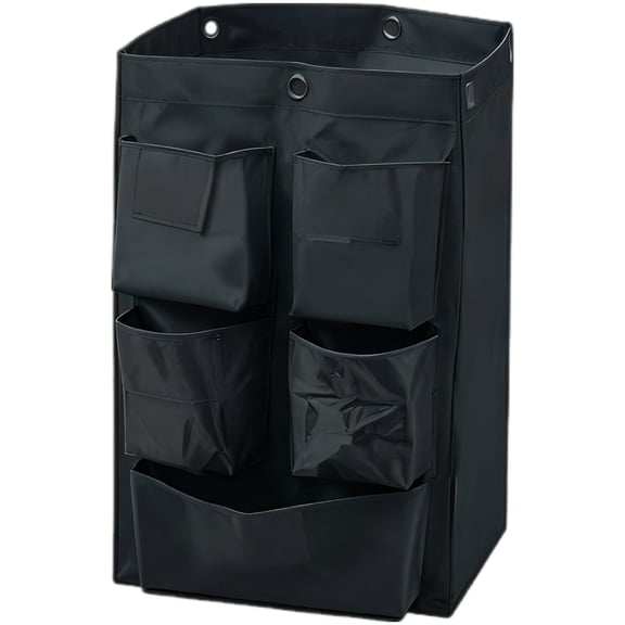 Replacement Janitorial Cart Bag, 15.7 x 11.0 x 27.6 in Housekeeping Bags with 5 Pockets, Heavy Duty Oxford Commercial Cleaning Cart Bag for Hotel Hospital Janitorial Services, Black