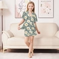 thumbnail image 6 of FORMRS Niños Short Sleeve Top and Pants Pajama Set Unisex Satin 2-Piece Sleepwear, Sizes 11-12Y, Sage Green Flower Pattern, 6 of 8