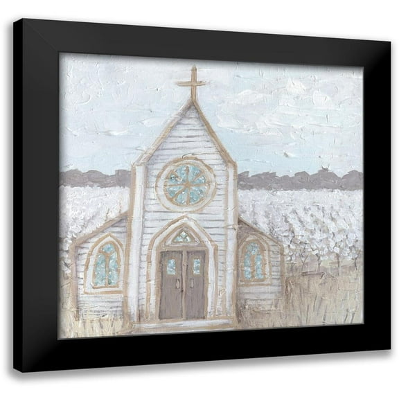Bryan, Kathleen 12x12 Black Modern Framed Museum Art Print Titled - Farm Sketch Church