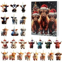 Christmas Highland Cow Advent Calendar, 24 Days Of Christmas Countdown Calendar Hanging Ornament, Christmas Tree Cartoon Cow Decorative Pendants
