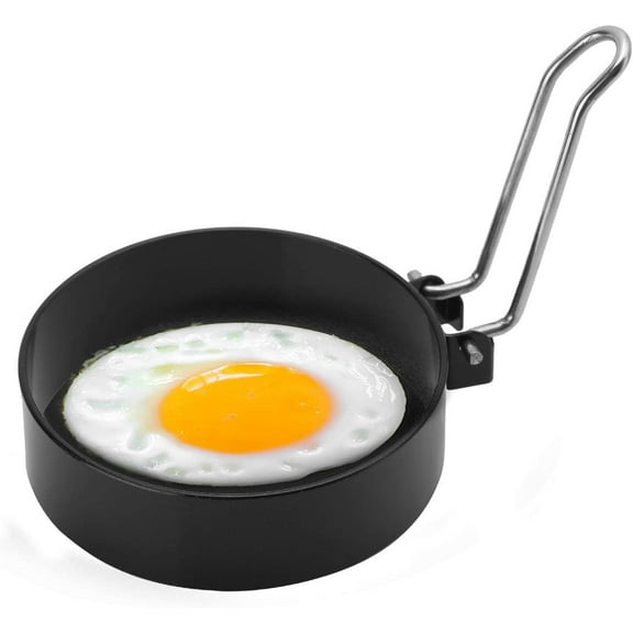 2Pcs Non-Stick Egg Rings Stainless Steel Pancake Sandwiches Cooking Rings for Fried and Poached Eggs with Folding Handles Black Round
