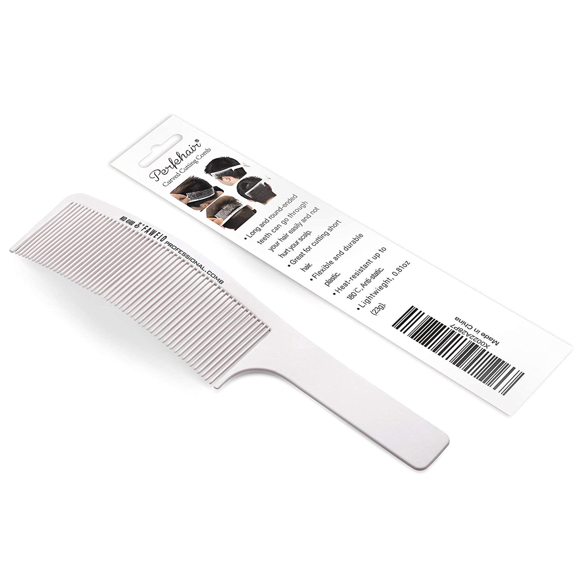 Perfehair Curved Barber Clipper Comb, Flat Top Hair Cutting Comb for Men, White