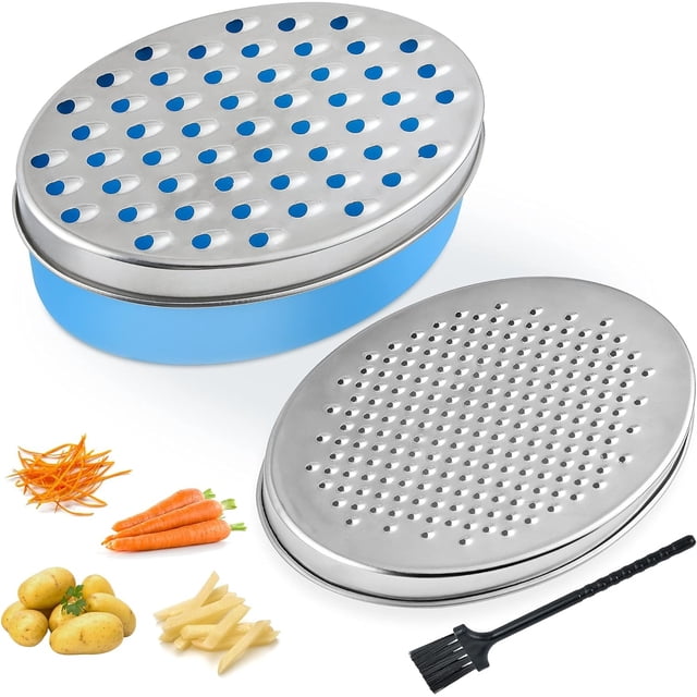 Rallador de queso, rallador de limón con recipiente de almacenamiento de alimentos y rallador de tapa para cocina - jengibre, verduras, mantequilla (azul)